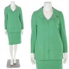 St. John Knits 2Pc Skirt Suit sz 8 Emerald Green Zip-Up Jacket  Skirt Set