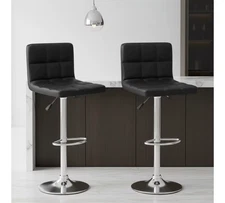 Modern Adjustable PU Leather Swivel Bar Stools Set of 2 with Backrest & Footrest