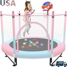 5FT Indoor Outdoor Trampoline W/ Safety Net Basketball Hoop Kids Play Equipment