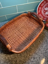 14  wicker serving tray basket W/wood Handles Rustic Farmhouse Bread Fruit  