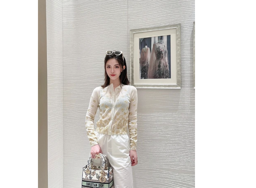 NWT Christian Dior Ivory/Gold Butterfly Embroidered Cardigan