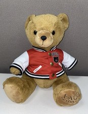 Teddy Bear FAO Schwarz Authentic Brown Plush Toy Letterman Jacket Cuddly 13 .