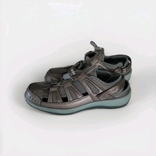 Orthofeet Verona Sandals Women's Size 9 Pewter Gray Leather Fisherman 997