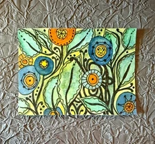 ACEO ATC  Original Watercolor Painting, "Abstract Flora 2" by GEM 3.5" x 2.5"