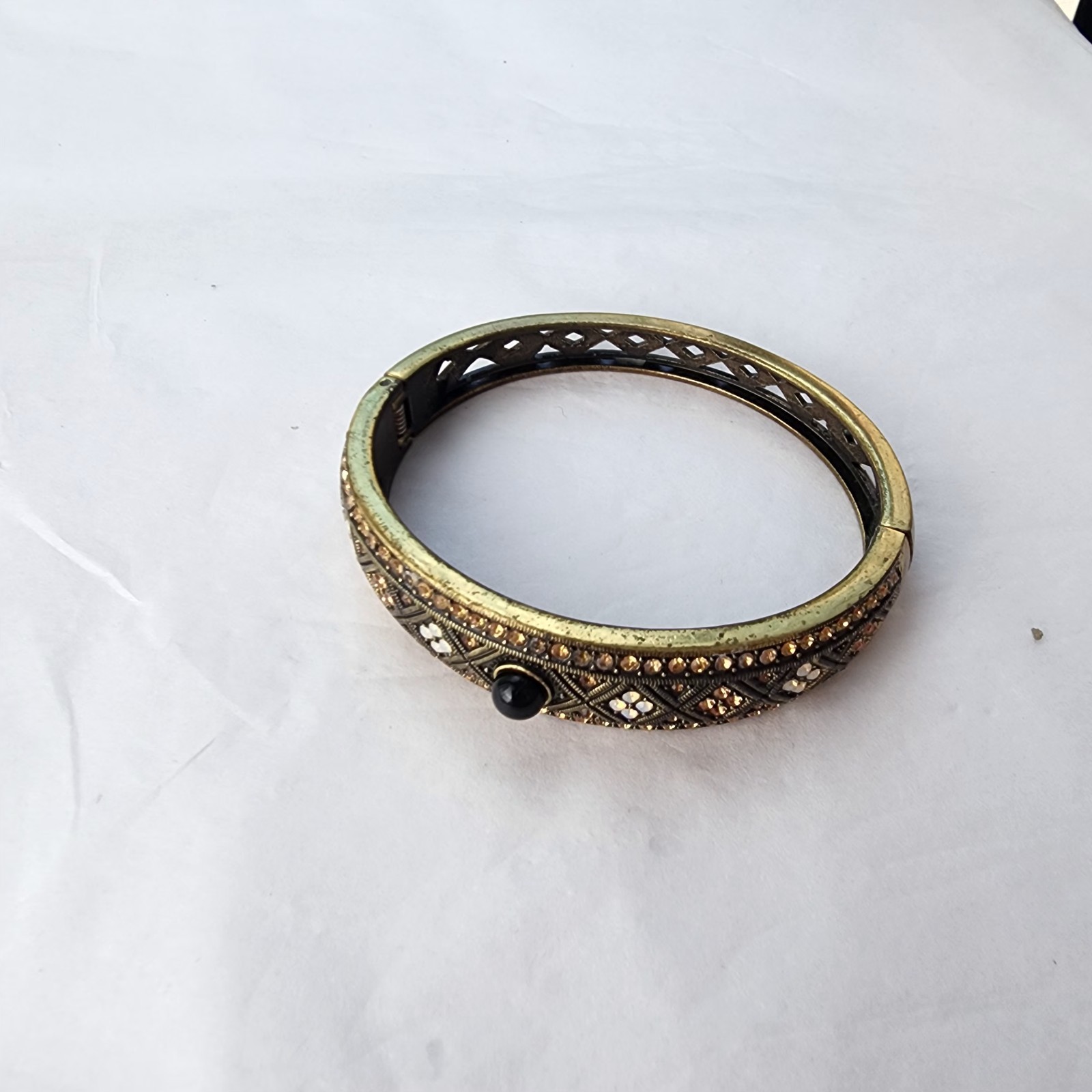 Heidi Daus Bangle Bracelet Hinge Gold Bronze Whit… - image 6