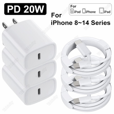 20W USB-C Power Adapter Block PD Fast Charger Cable For iPhone 14 13 12 11 XR X