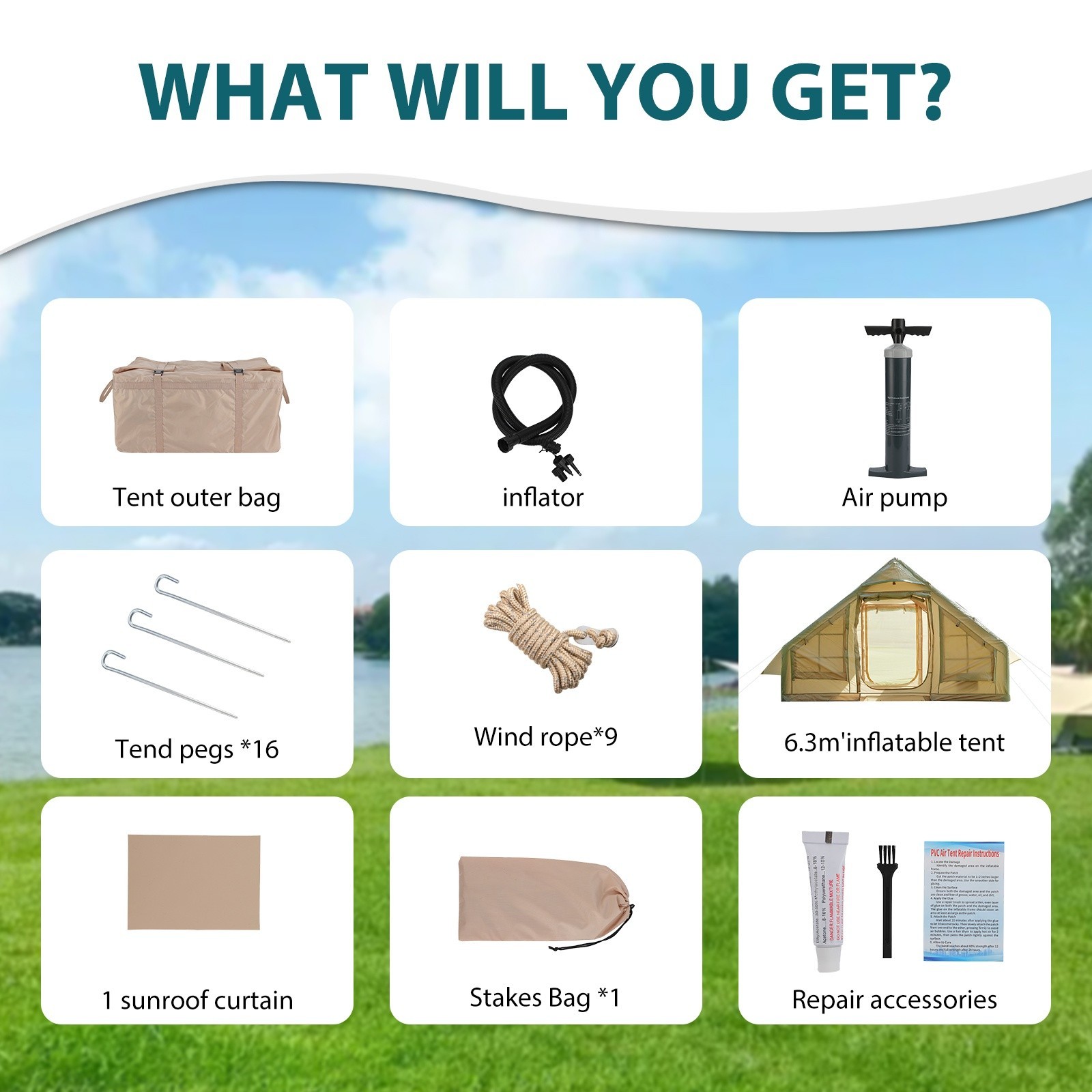 Inflatable Camping Tent with Pump, Chimney Port & Easy Waterproof Setup