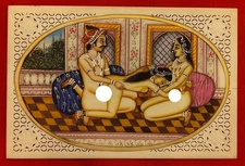 Handmade King Queens Fine Erotic Kamasutra Miniature Painting Original Bone Art