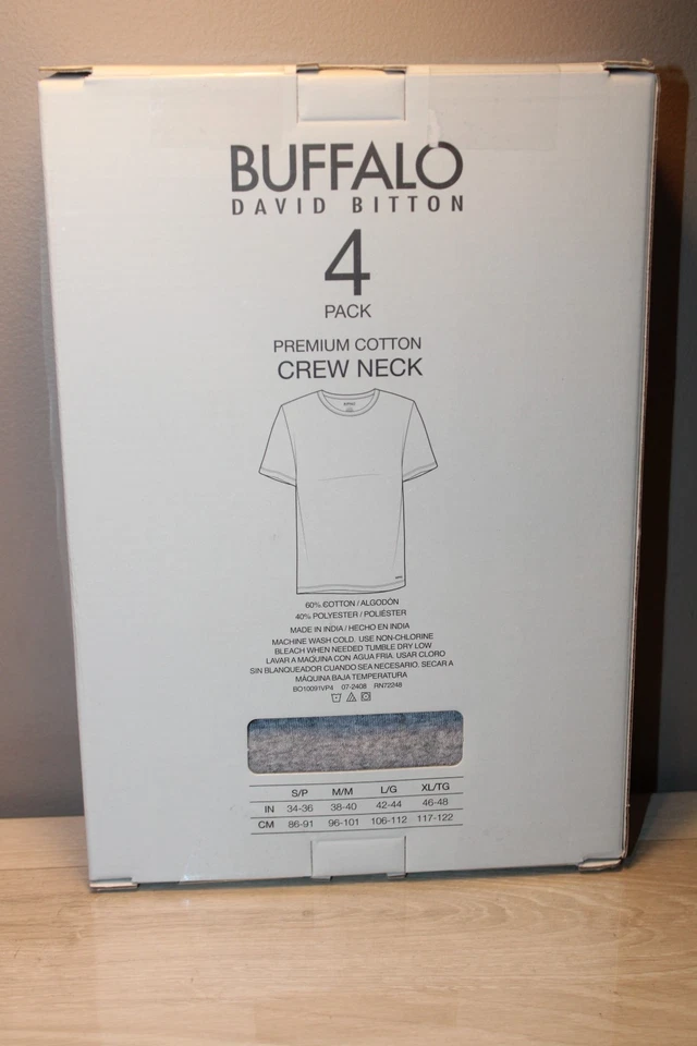 BUFFALO David BITTON 4 件装多棉圆领 TEES 尺寸小号 (34-36) 全新 — 第 3/3 张图片