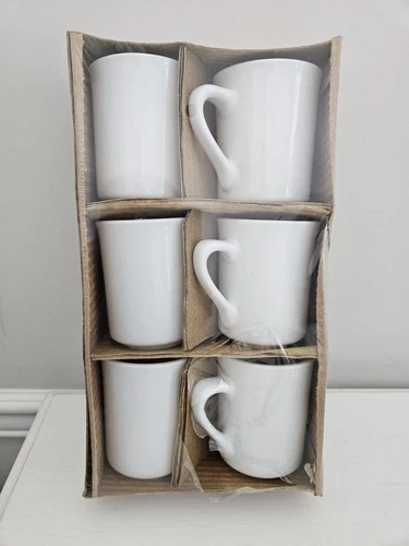 Vintage REGO Fine Porcelain Restaurant Ware White Coffee/Tea Mugs Set of 6
