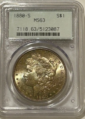 1880 S Morgan Silver Dollar PCGS MS63 OGH 2nd Generation Nicely Toned