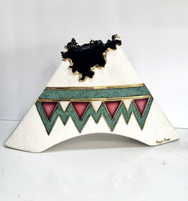 Sharon Penn Southwestern Vase 22k Gold Glaze Decor RARE Signed Native American