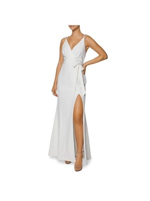 LAUNDRY Womens Ivory Self-tie Belt Thigh High Slit Sleeveless Formal Dress 2