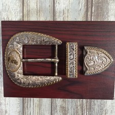 Crumrine Silver Plate Western Belt Buckle 3pc Set Horse Head USA