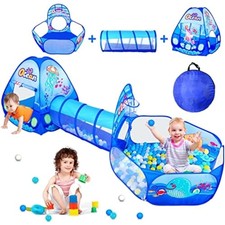 3 in 1 Kids Play Tent with Tunnel, Ball Pit, Basketball Hoop for Boys  Girls...