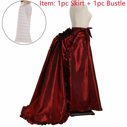 Victorian Era Women Bustle Skirt Edwardian Back Ruffles Long Skirt Walking Dress - Picture 3 of 17