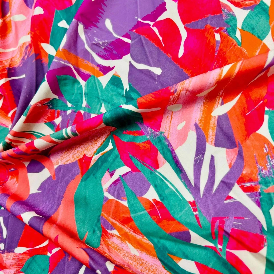 Tela de spandex de nailon con estampado de hojas hawaianas de colores tropicales de 4 vías Foto 4 de 4