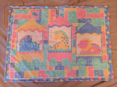 Handmade Circus Train Baby Crib Quilt Cotton Gender Neutral 41 in x 30 in - NEW!