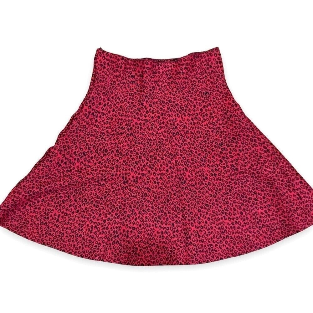 Vintage Classic Concepts Women's Red Cheetah Print Knit Skater Skirt Size M Y2K