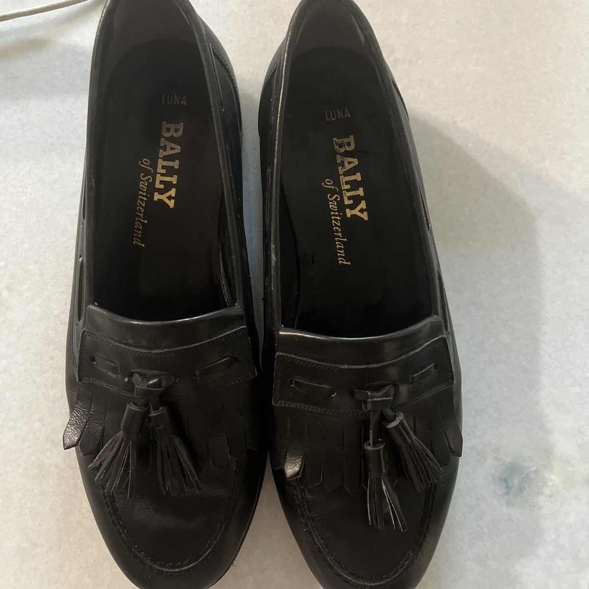 Vtg BALLY Luna Men's sz 8 Black Leather Loafers Shoes Made