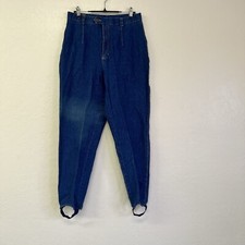 Vintage 80s Liz Wear Fitted Stretch High Rise Dark Denim Stirrup Pants Sz 14 GVC