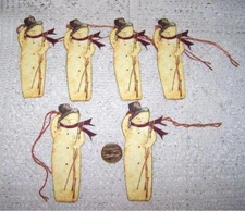 6-Christmas-Primitive-Holiday-Snowman-Fussy Cut-Linen Cardstock-Gift-Hang-Tags