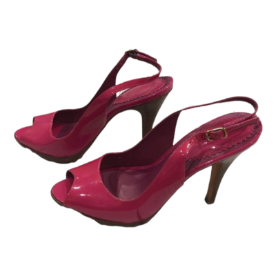 Aldo Women's Pink Peep Toe Slingback Platform Heels Patent Leather