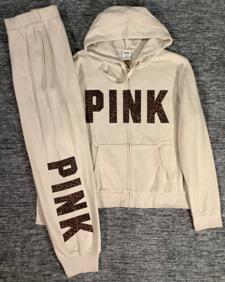 Victoria's Secret Rosa Leopardo Cremallera Completa Sudadera con Capucha + Pantalones Conjunto Vainilla Bean L Nuevo con Etiquetas Foto 3 de 4
