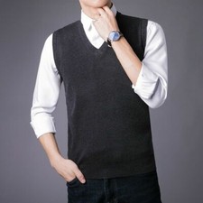 Hommes Tricot Débardeur sans Manche Tricot Uni Pull Côtelé Gilet