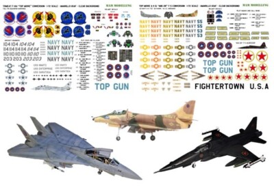 1:72 Decals for ''Top Movie'' F-14A Tomcat, A-4 Skyhawk &  MIG-28  F-5 Conversion