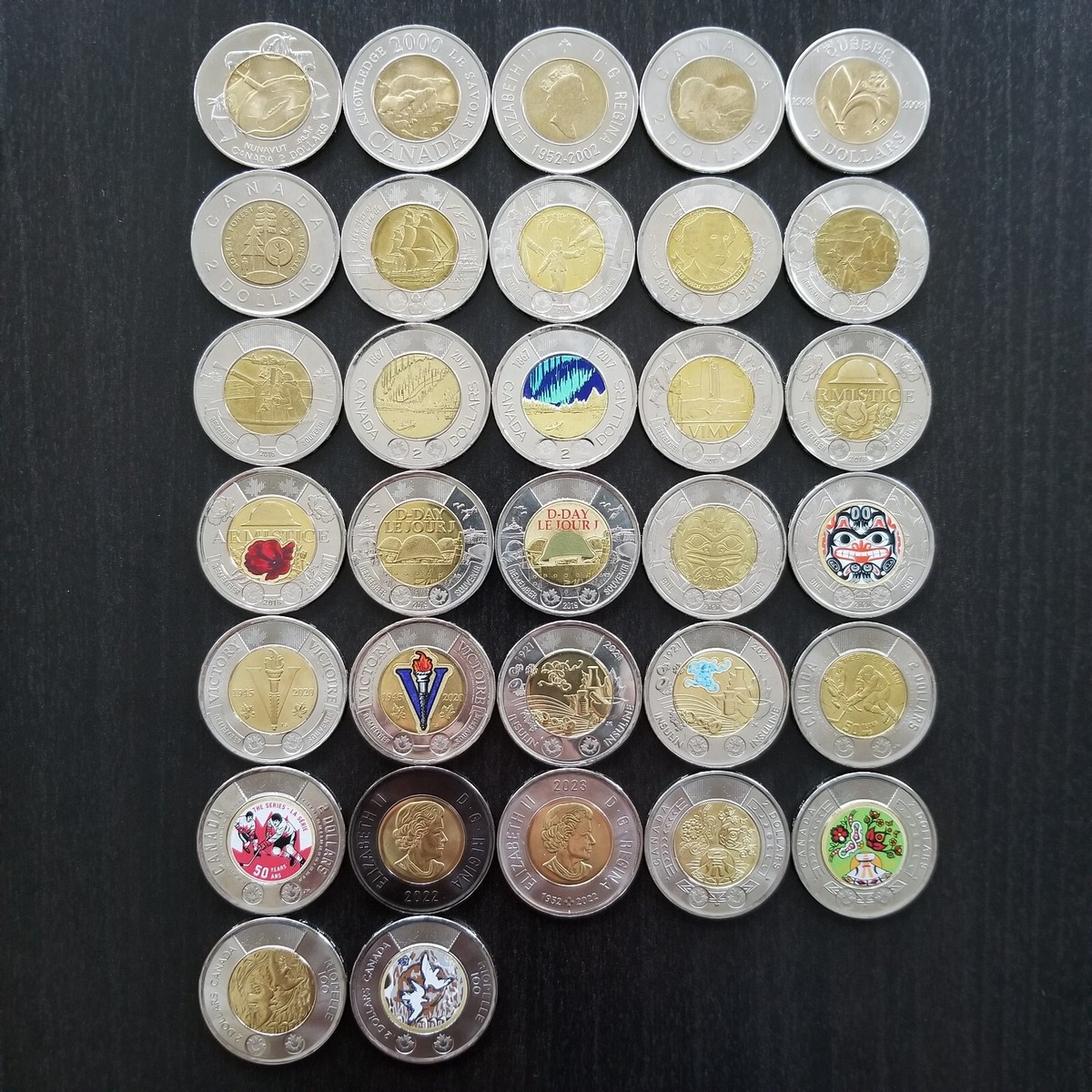 Canada 2 Dollar Commemorative Coins Coloured + Non-Coloured Full