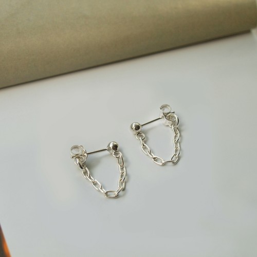 Chain Loop Earrings Sterling Silver Front to Back Drop Stud Simple Minimalist UK - Picture 4 of 6