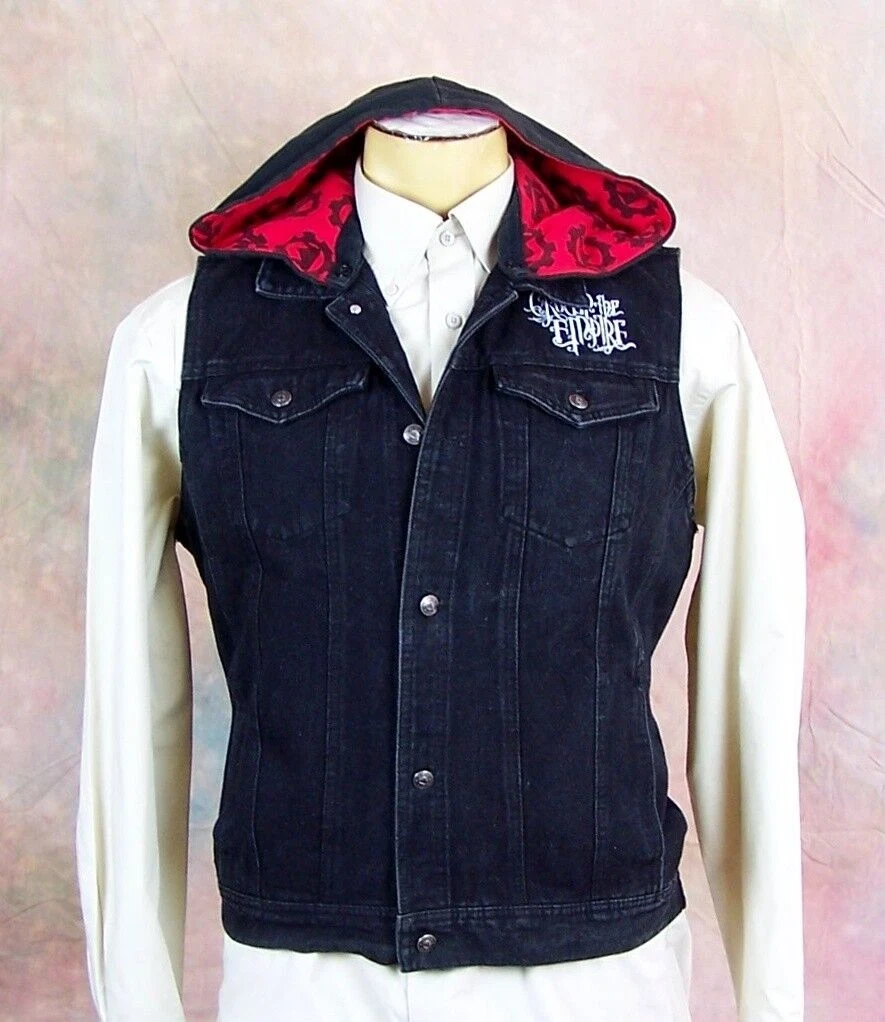 Mens denim vest with hood sales