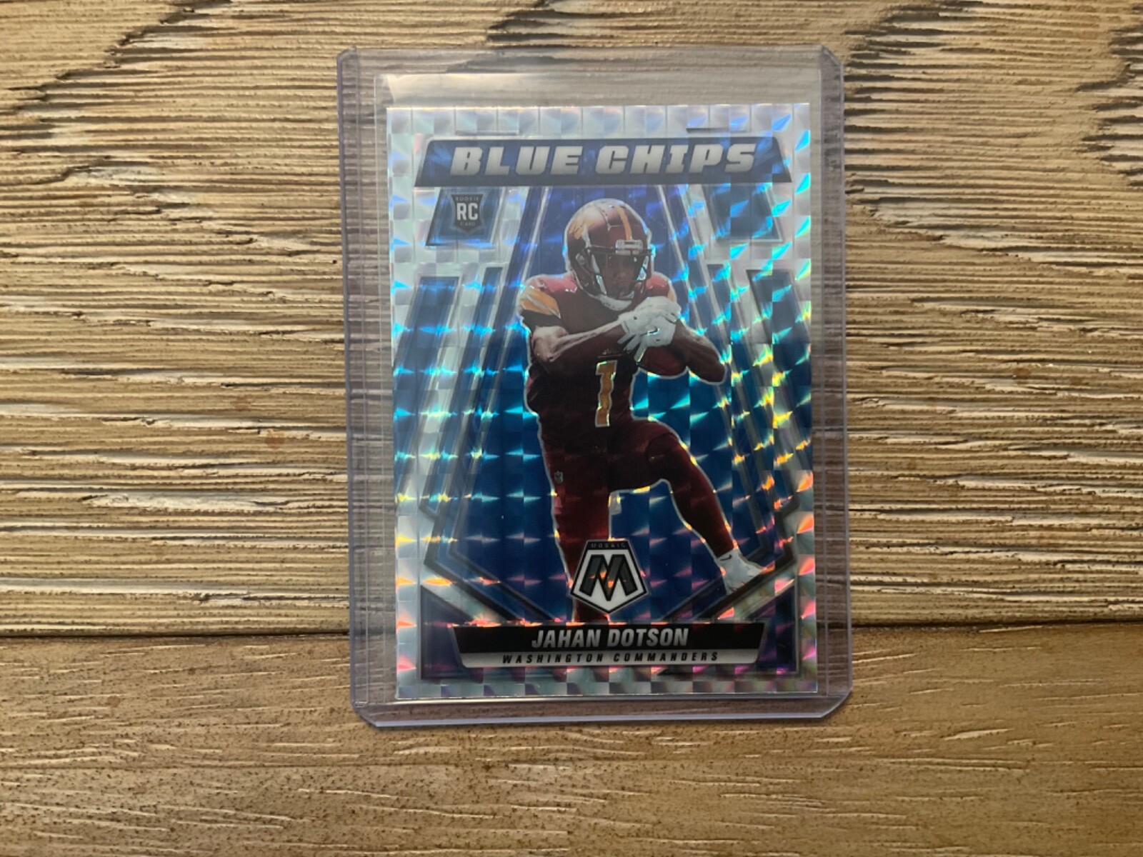 2022 Panini Mosaic Football Jahan Dotson Silver Mosaic Blue Chips Rookie Card