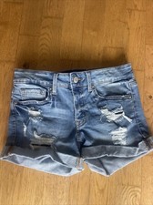 Women  s Aeropostale Distressed Jean Shorts Low Rise Midi Size 4 NBW