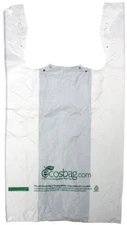  Biodegradable White T-Shirt Bags, 0.6 Mil, HDPE, 21-Inch case of 1000