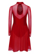 Kids Girls Ballet Mock Neck Dancewear Keyhole Back Skating Dress Lyrical Shiny