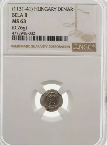 Bela II, 1131-1141AD, Silver Denar, NGC MS63. Hungary 