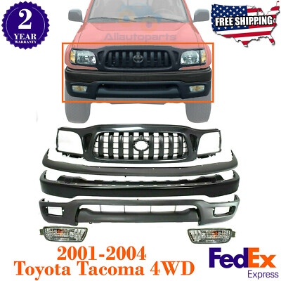 Front Bumper Kit With Grille & Fog Lights For 2001-2004 Toyota Tacoma 4WD (Primed Steel)