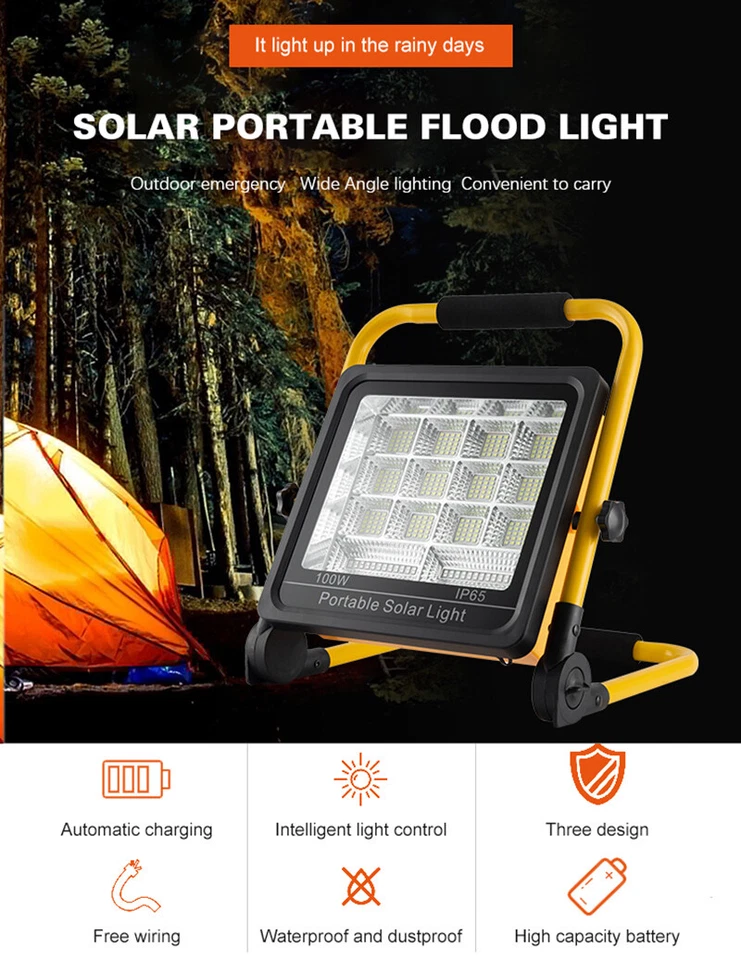Portable Solar LED Work Light For Car Repairing Outdoor Camping Hiking Fishing - Image 2 of 4