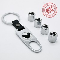 Silver Car Wheel Tire Valve Dust Stems Air Caps Keychain Mickey Mouse Emblem Silver Car Wheel Tire Valve Dust Stems Air Caps Keychain Mickey Mouse Emblem