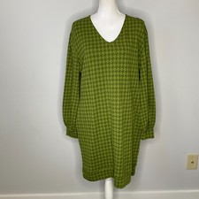 New York & Company Houndstooth Sweater Dress Womens Large Green Pockets