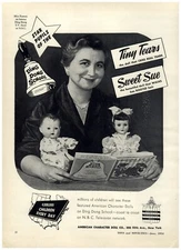 1954 PAPER AD American Character Doll Co Tiny Tears Sweet Sue Ding Dong TV Show