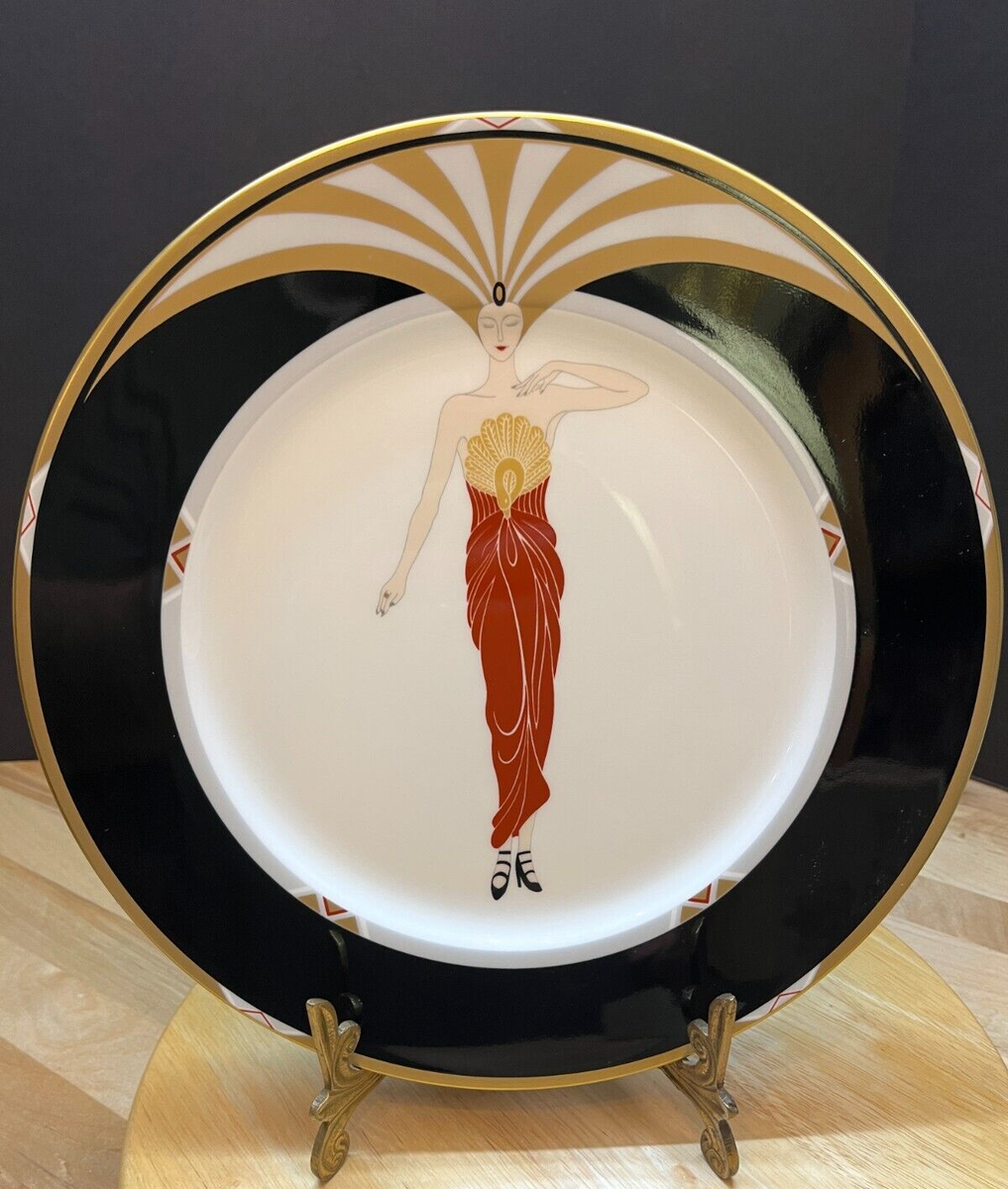 Vintage ERTE Le Soleil Ebony Art Deco Bone China Plate Made in