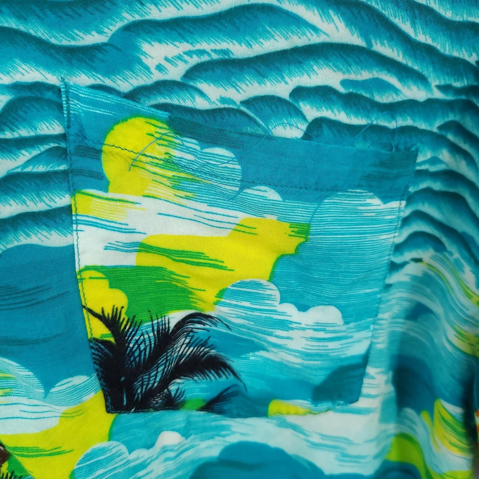 Vtg Jammin Basix Hawaiian Shirt Mens Large Palm Tree Boat Tropical Camp Floral - Image 4 of 4