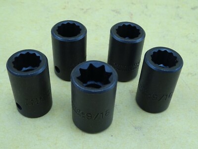 Proto 9/16 Std Impact Sockets 1/2'' Dr (4) 12pt (1) 8pt, 7418/7418S