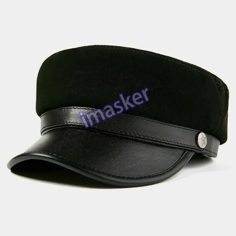 Men Lady Sheepskin Leather Military Cap Hat Mariner Breton
