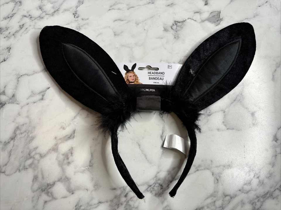 Orejas de Conejo De Lujo Peluche Adulto Adolescente Halloween Vestir Negro Nuevo Foto 2 de 4