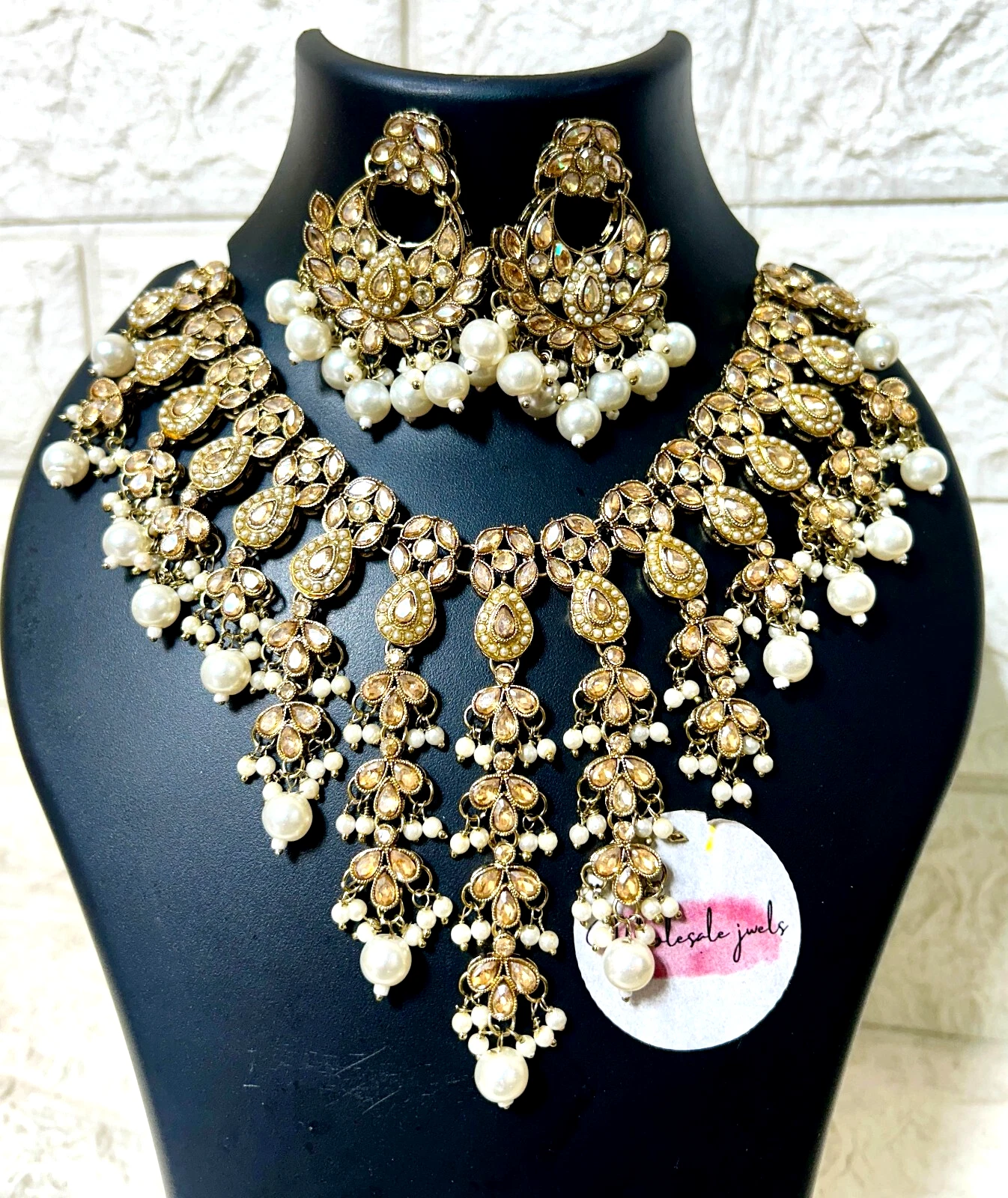 VETEMENTS Set gioielli orecchini collana da sposa girocollo Kundan placcato oro indiano Bollywood