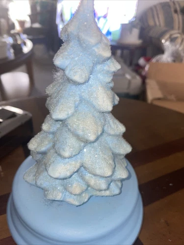 Estate Sale: Blue Christmas tree music box vintage.  Glistens as It Rotates.